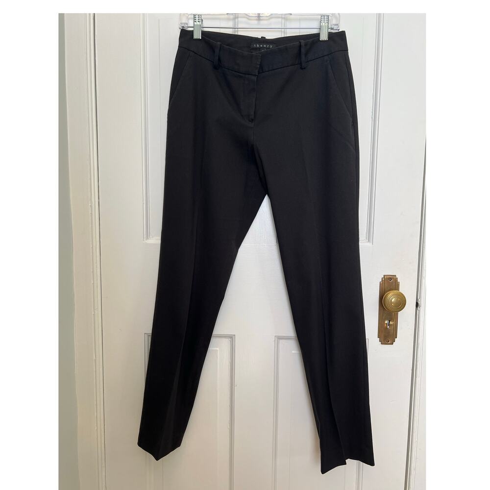Theory Vintage Testra Stretch C Black Trouser Pants Straight Medium Rise Women 8